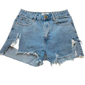 Cotton-On Denim Shorts Womens 6 Light Blue Wash Cotton Chewed Hem Distressed